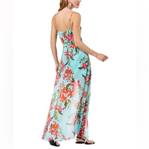 GUESS Women's Uri Floral-Print Walk-Through Romper Coastal Bloom Aqua Print Sz 6 - Picture 2 of 16